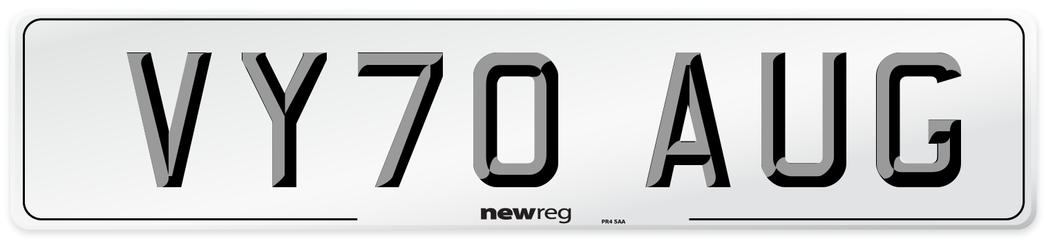 VY70 AUG Number Plate from New Reg